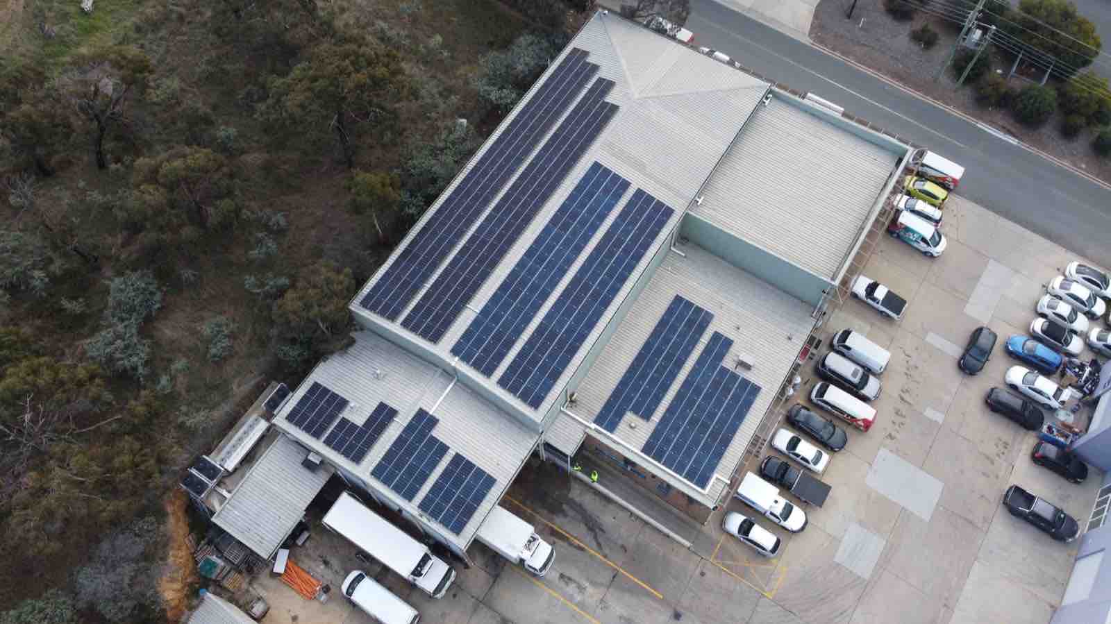 Industrial warehouse roof with a large Solar PV array