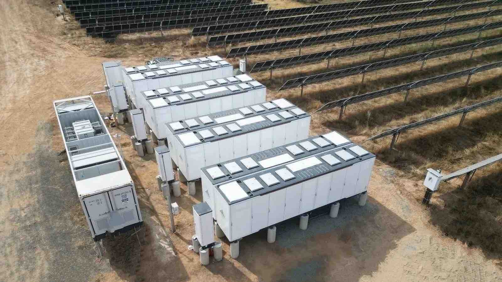 Moama utility scale battery plant beside a solar farm