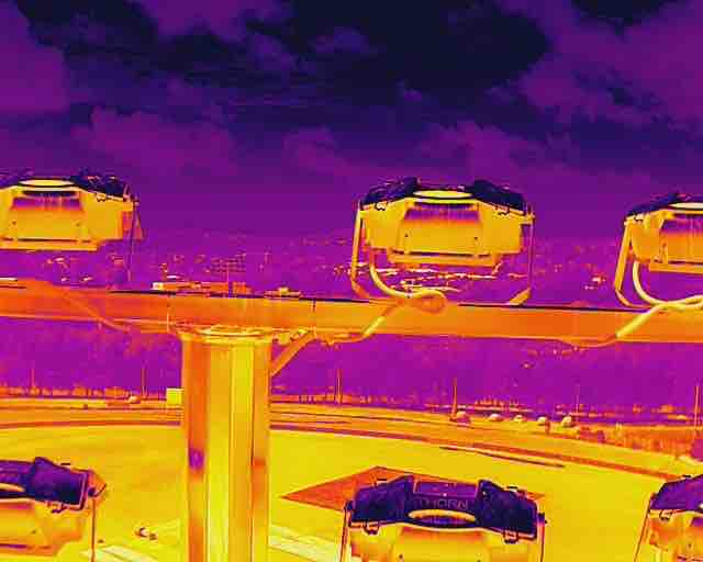 Thermal drone image of site lighting and electrical plant